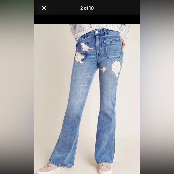 Pilcro Anthropologie high rise rose patch bootcut trouser jeans size 27 - Picture 2 of 11